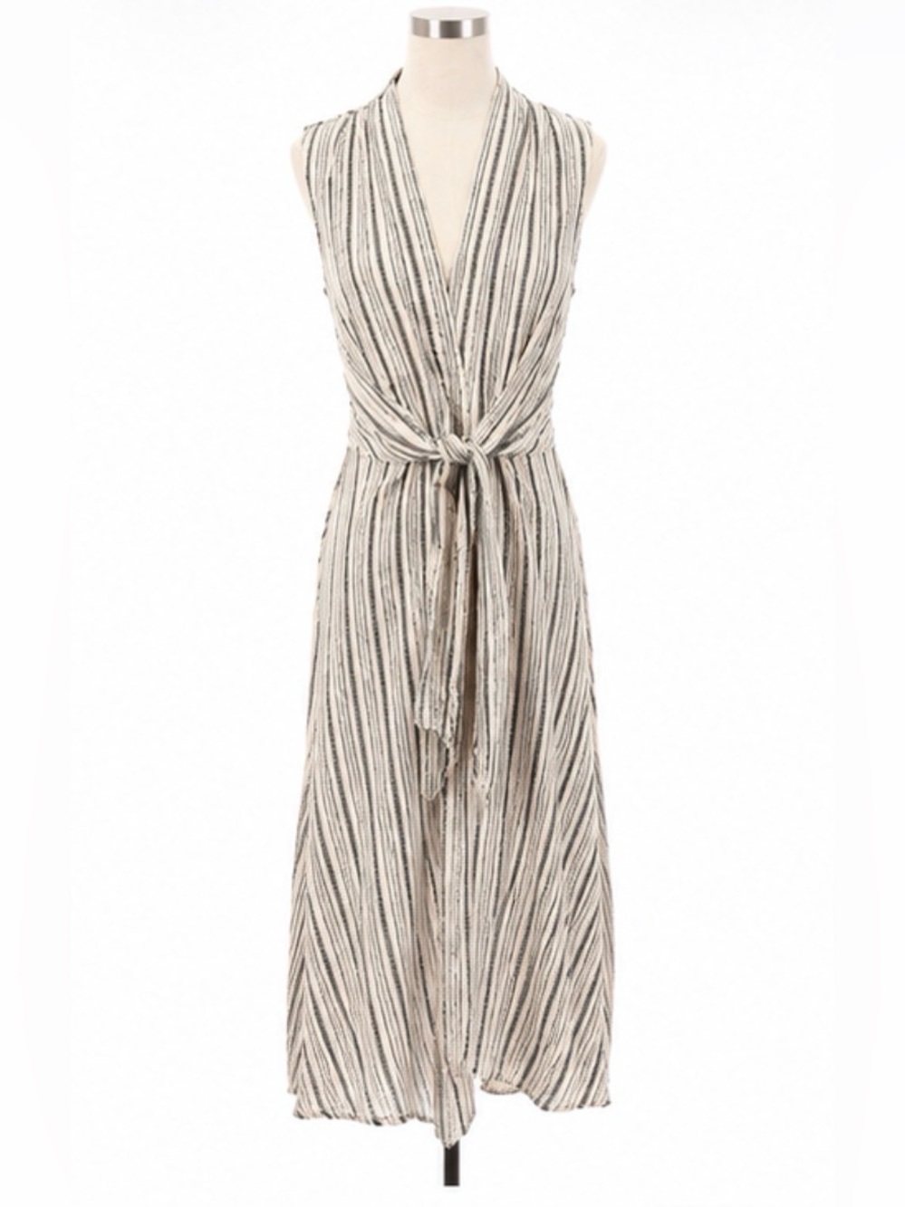 Tahari Size Small Linen Blend Striped Faux Wrap Midi Dress